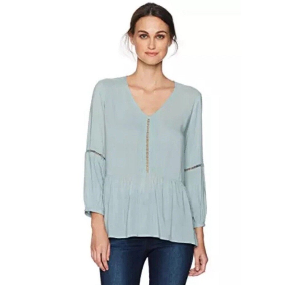 Y2K Style Drop-Waist Peasant Blouse Light Blue Lightweight Flowy Stevie Knicks S
